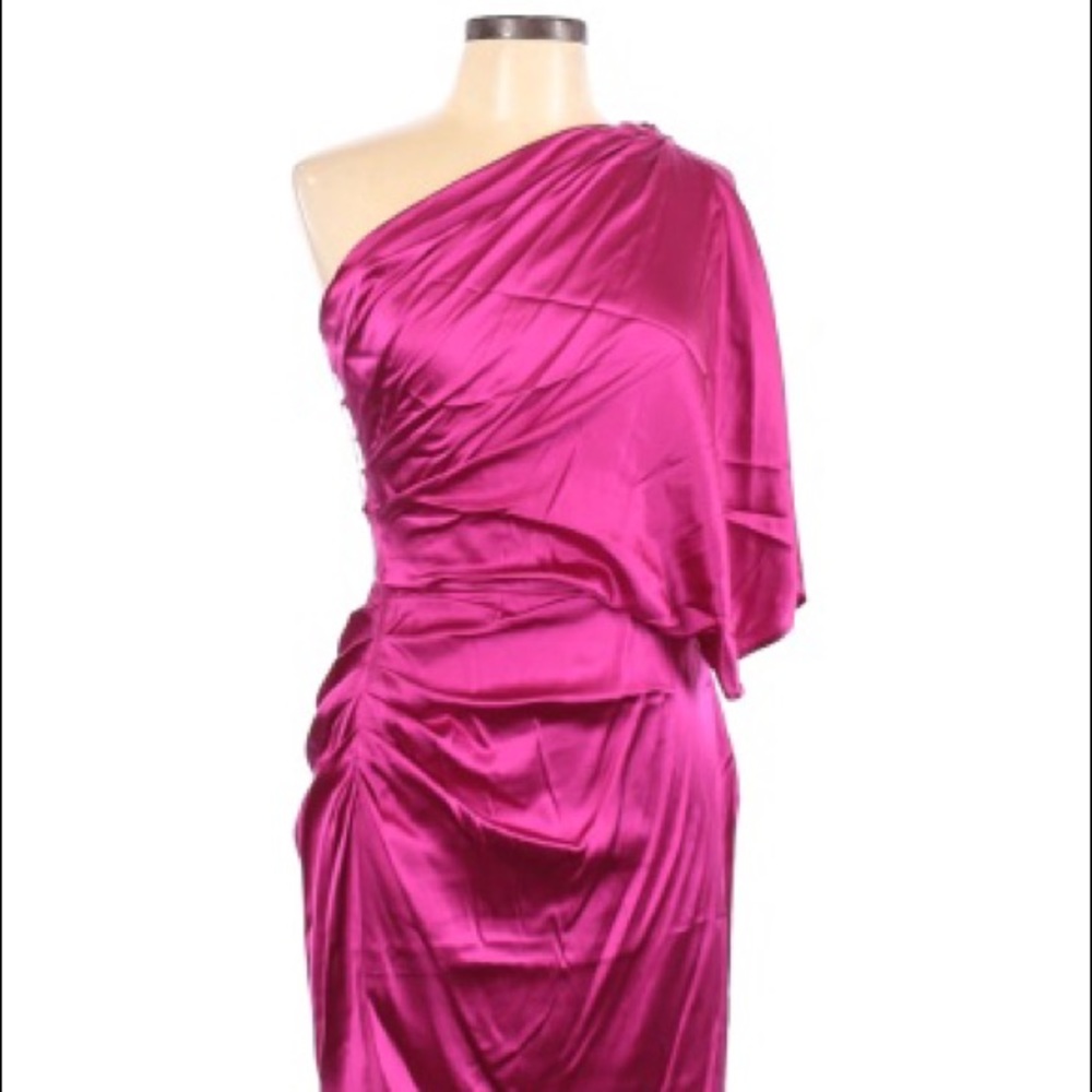 Aidan Mattox Hot Pink One Shoulder Silk Dress